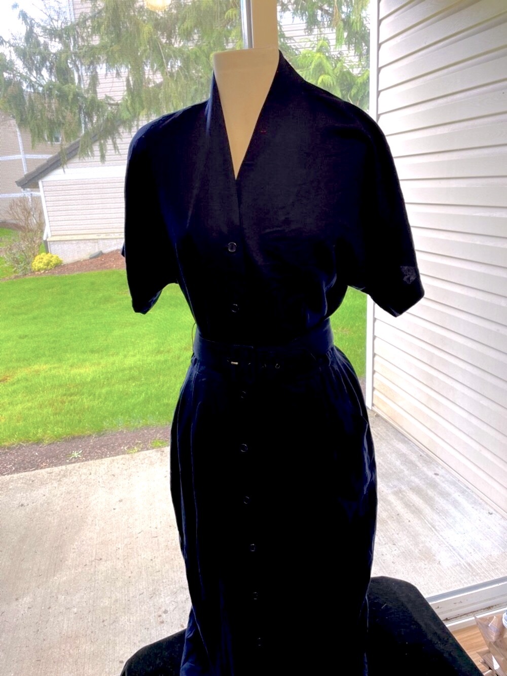 Women’s RABBIT DESIGNS Navy Maxi Short Sleeve Dress - Belt, Buttons Front Sz 12
